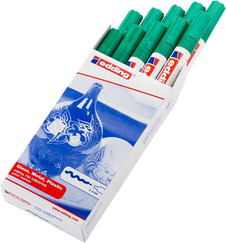 edding 750 Glanzlackmarker - grün - 10 Lackmarker - Rundspitze 2-4 mm - Lackstift für Glas, Stein, H