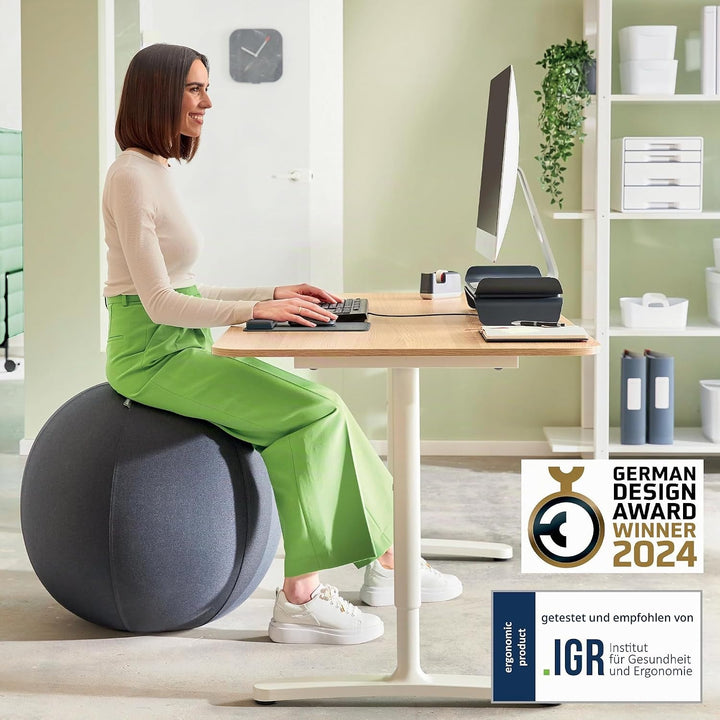 Leitz Ergo Active Sitzball mit Anti-Wegroll-Funktion, Ergonomische Alternative zum Bürostuhl, Gymnas