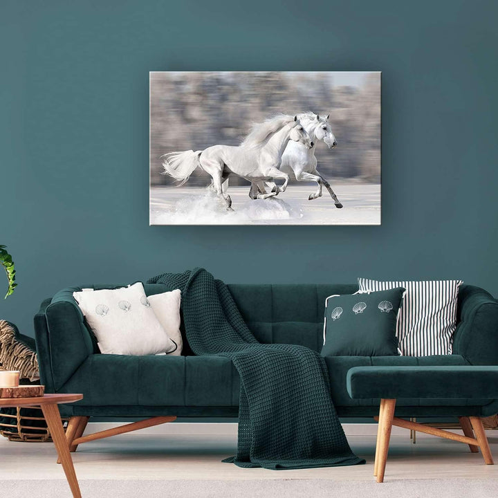 Startonight Bilder Zwei Weisse Pferde, Leinwandbilder Moderne Kunst, Tiere Wanddeko Kunstdrucke, Wan