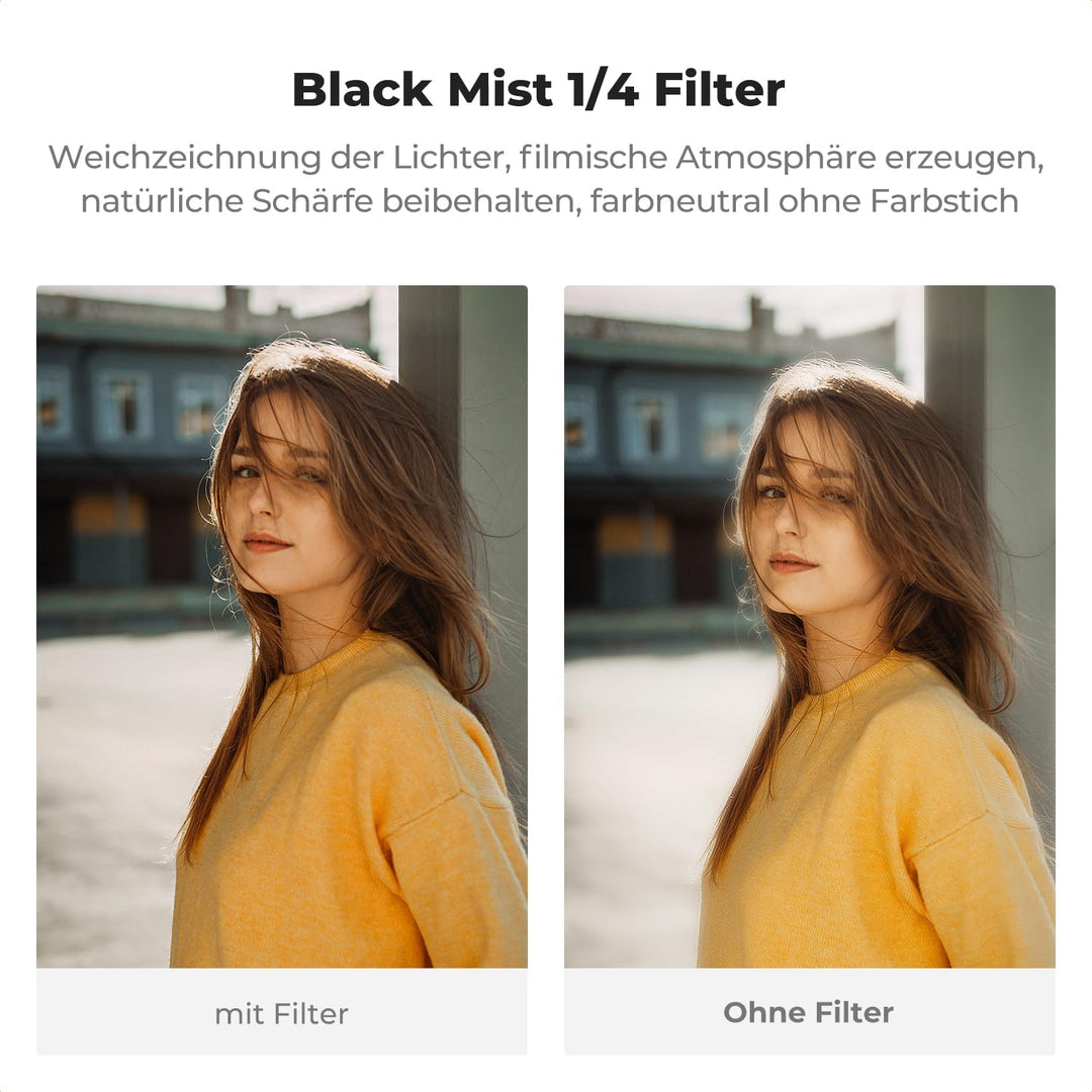 K&amp;F CONCEPT Black Mist 1/4 Filter mit Gegenlichtblende,Objektivdeckel Kompatibel mit Fujifilm Kamera