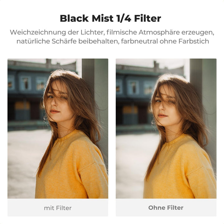 K&amp;F CONCEPT Black Mist 1/4 Filter mit Gegenlichtblende,Objektivdeckel Kompatibel mit Fujifilm Kamera