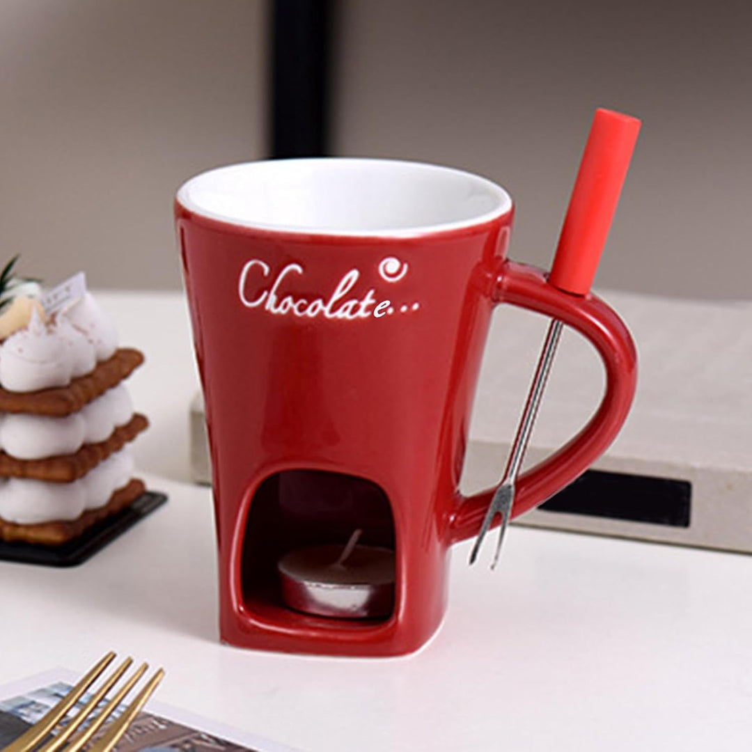 Schokoladen Fondue Set - Schokofondue Teelicht Beheizt, Mit Fondue Gabeln, Keramik-Schokoladen-Schme