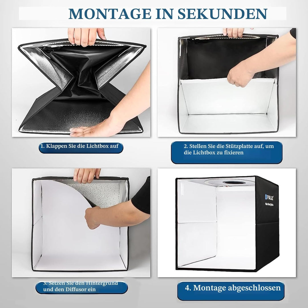 PULUZ tragbarer Fotostudio-Lichtkasten, professionelles dimmbares Fotozelt-Set mit 144 LEDs und 6 Hi