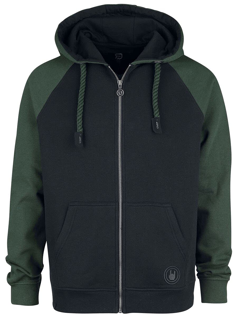 RED by EMP Herren schwarz-grüner Kapuzenpullover mit Raglan-Ärmeln S