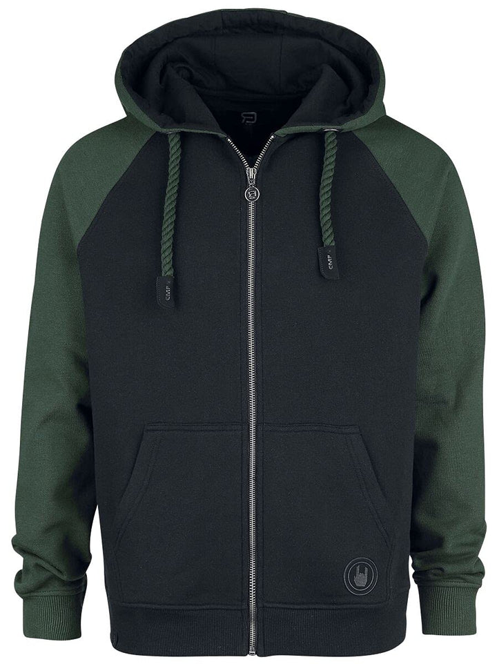 RED by EMP Herren schwarz-grüner Kapuzenpullover mit Raglan-Ärmeln S