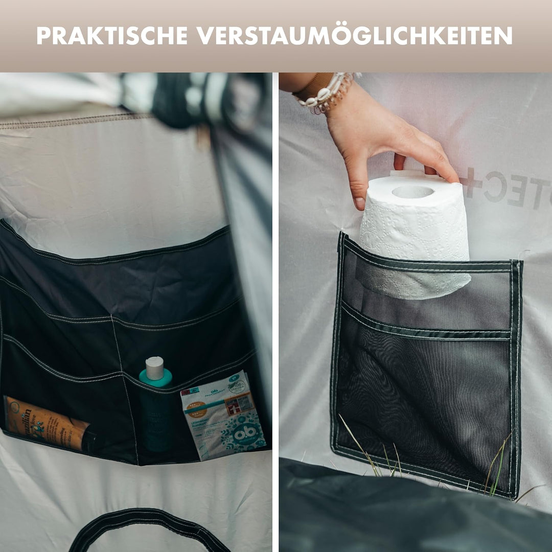 NATURBUMMLER Duschzelt Pop-Up [Privacy Protec+] wasserdicht & Blickdicht mit 5 Taschen & Boden (1,9