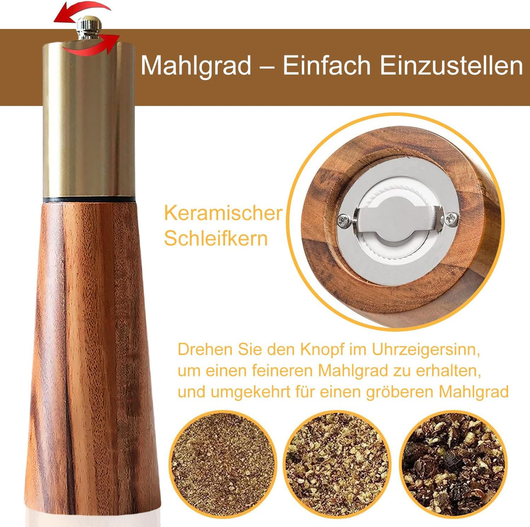 Set aus Salzstreuer und Pfeffermühle Manuelle Pfeffermühle Mit Holzsockel Mahlwerk aus Keramik Einst
