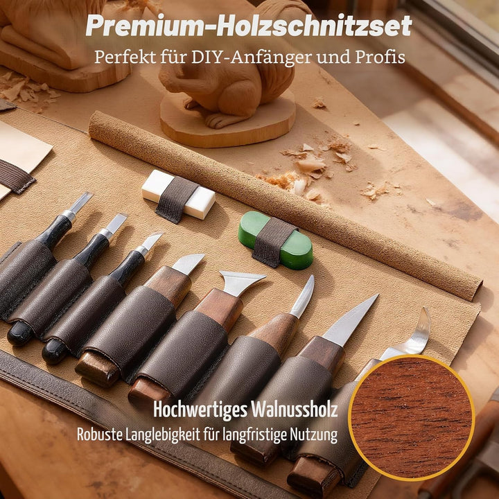Housolution Holzschnitzset mit Lederetui, 24PCS Holzschnitzwerkzeuge Schnitzset enthält Schnitzmesse