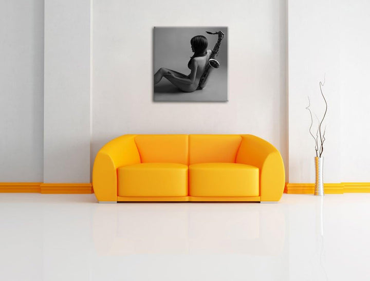 Pixxprint Attraktive Frau mit Saxophone als Leinwandbild/Grösse: 70x70 cm/Wandbild/Kunstdruck/fertig