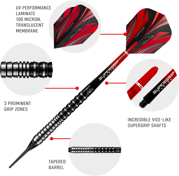 Harrows Predator Darts-Set mit weicher Spitze aus 90% Wolfram – 18 g und 20 g – inklusive Ultra Trac