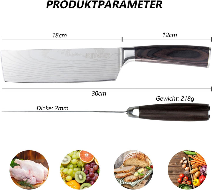 Kitory Japanisches Nakiri Messer 17 cm Klinge, Kochmesser Profi Küchenmesser mit Klingenschutz, Hoch