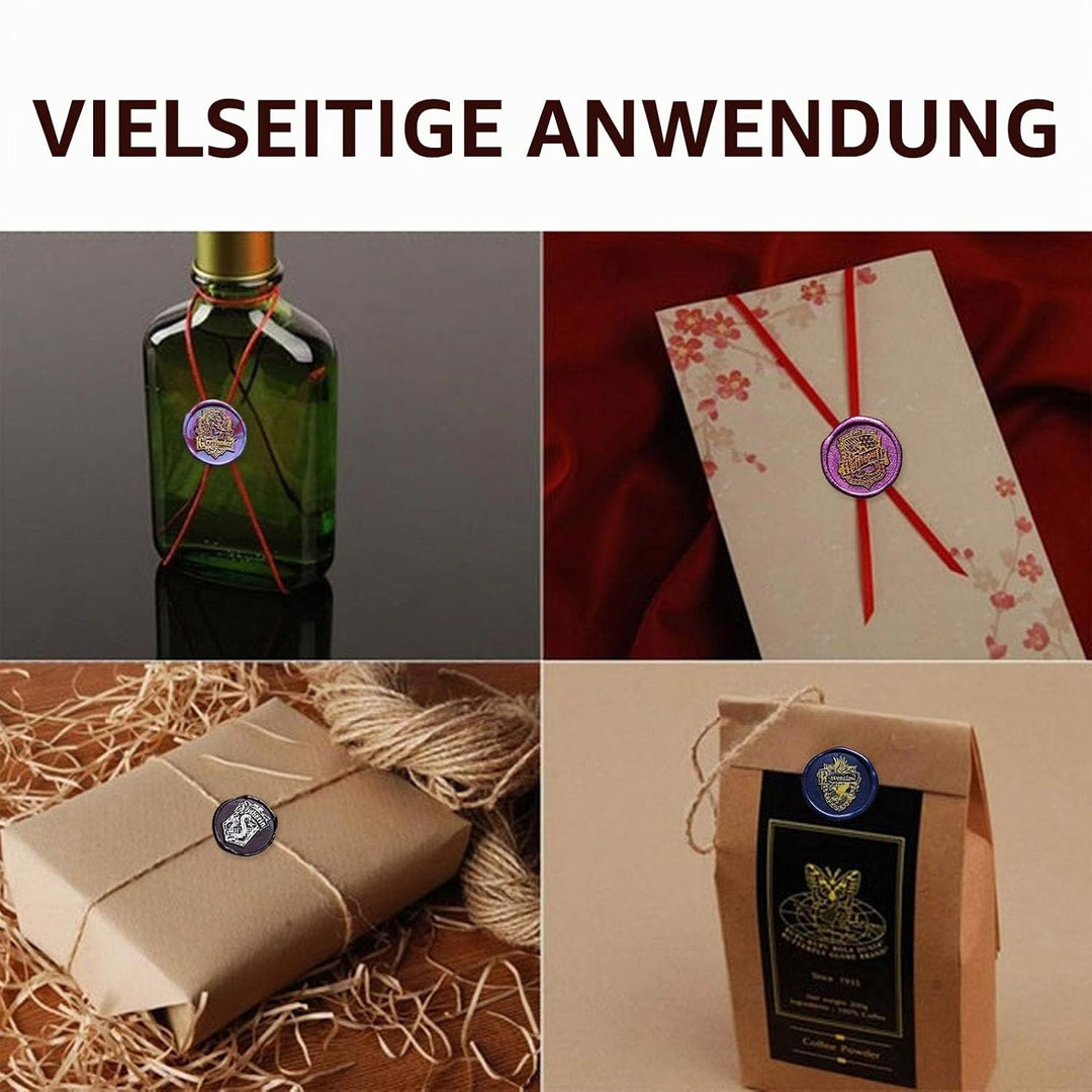 Hogwarts Siegelstempel Set, 7 Pcs Hogwarts Magische Wachssiegel Stempel Set und 1 Pcs Holzgriff, Vin