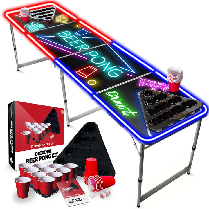 Offizieller Spotlightholes Beer Pong Tisch mit Löchern Set | 1 Glow Beer Pong Tisch + 2 Regale + 22