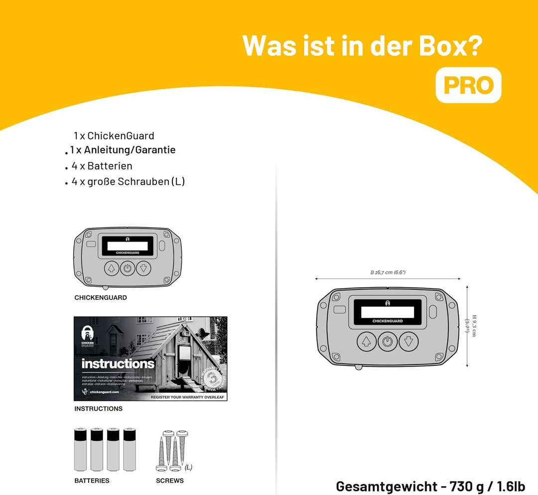 2023 ChickenGuard PRO– Neuer automatischer Hühnerstall-Türöffner, hebt Türen bis zu 2 kg, Batterien/