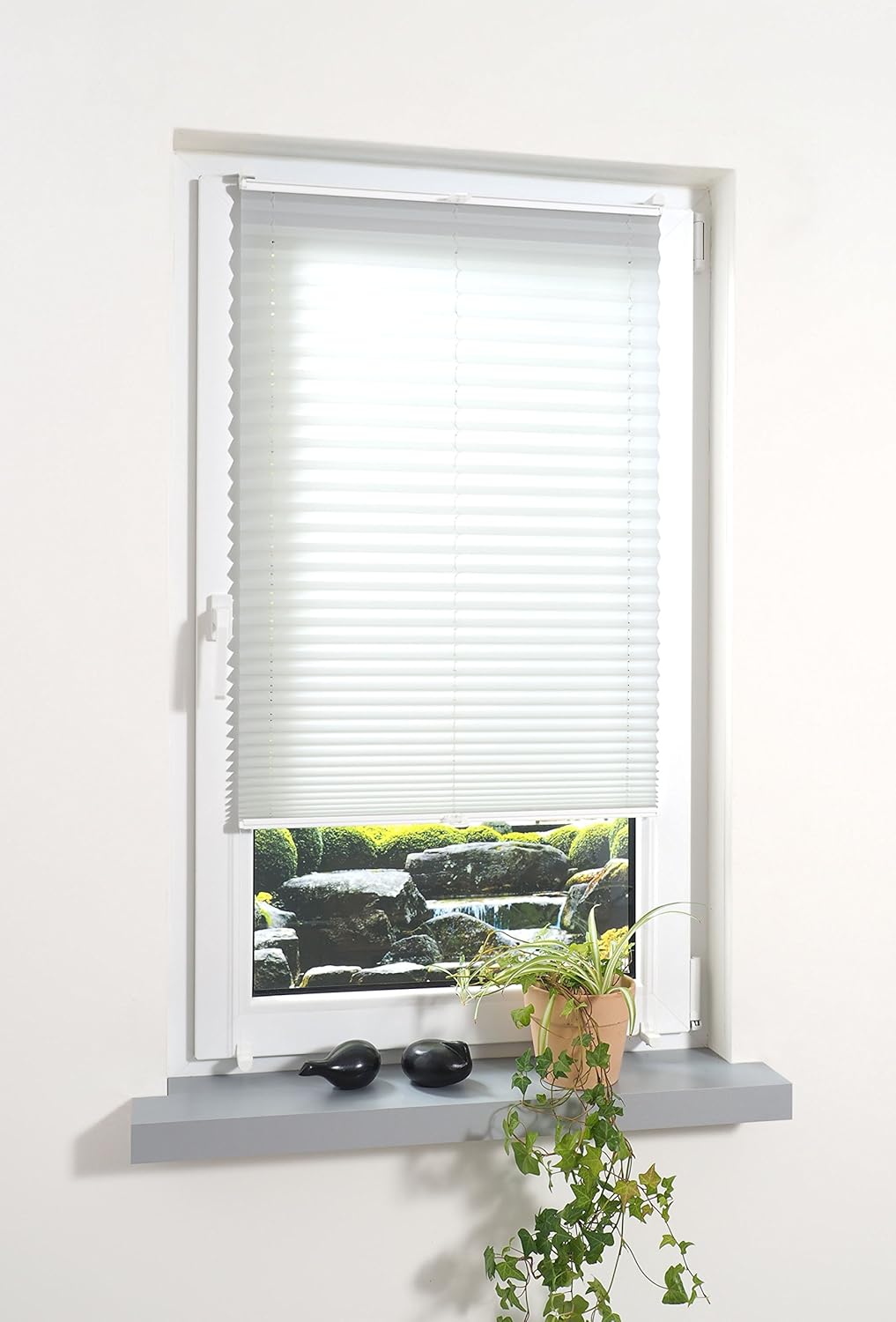 Liedeco® Plissee verspannt mit Klemmträger; 75 x 130 cm weiss (BxH); lichtdurchlässig blickdicht stu