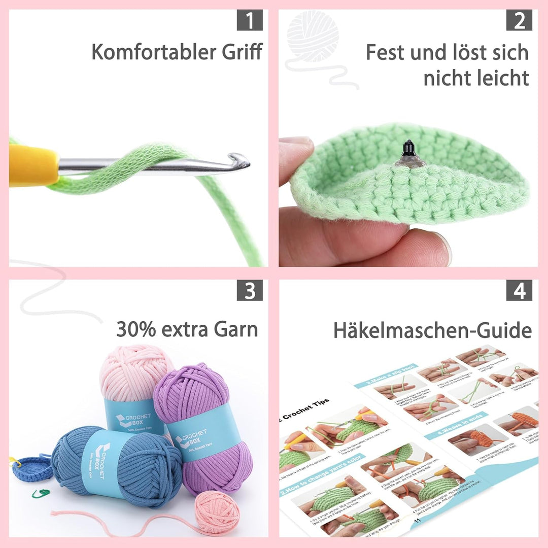 CrochetBox Komplettes Häkelset für Anfänger, Tulpen in Töpfen Häkelset, Video-Tutorial einbeziehen,