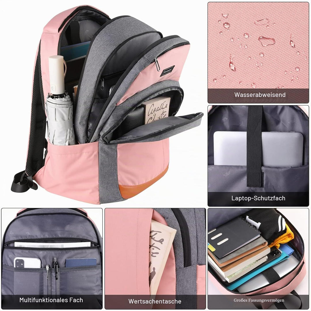 YIORMIOR Schulrucksack Mädchen Teenager, Rucksack Damen Schule Daypacks für 15.6 Zoll Laptop Rucksac