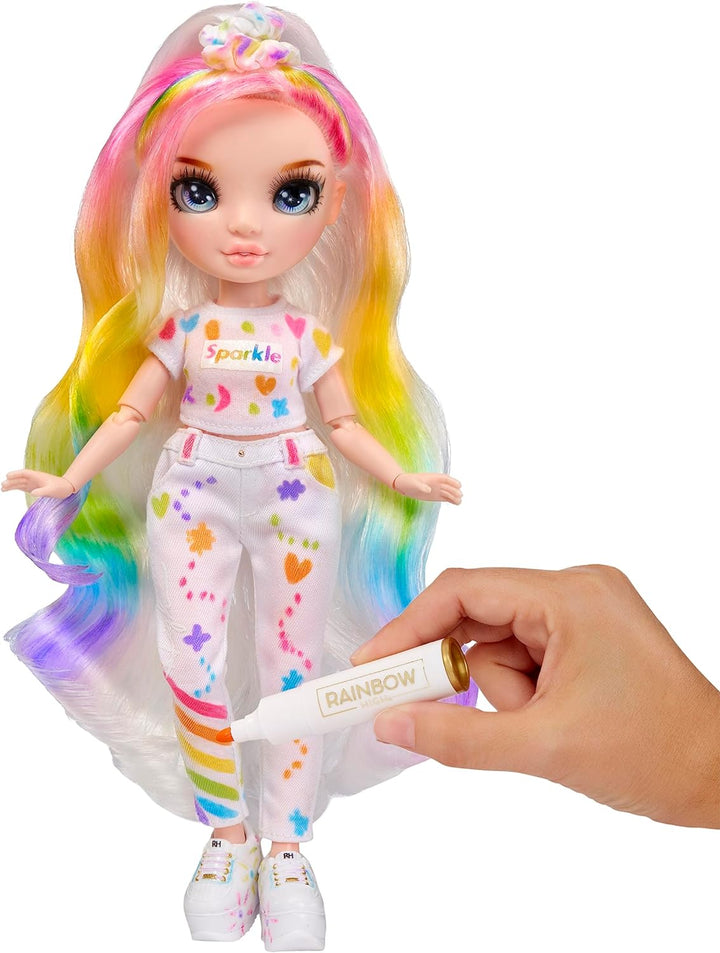 Rainbow High Color & Create DIY Modepuppe - Blaue Augen, glattes Haar, extra Top & Schuhe, abwaschba