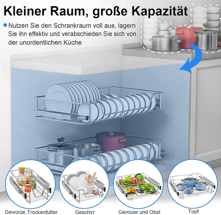 XMTECH 2 Stück Küchen Regal Teleskopschublade Küchenschublade Schlafzimmerschublade Schrankauszug Au