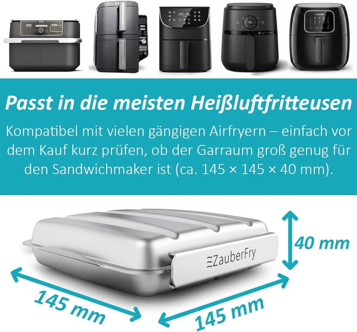 ZauberFry Sandwichmaker Form für Airfryer – Edelstahl Panini Toaster | Kompatibel mit Tefal, Ninja,