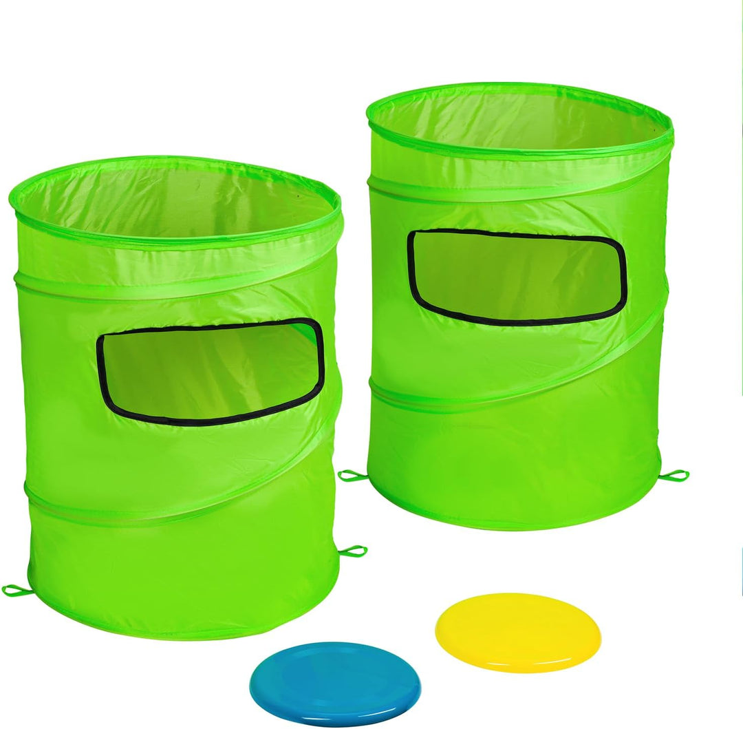 Idena - Wurfspiel Slam Set Outdoor, 2 Faltbare Zielkörbe, 1 Blaue und 1 gelbe Wurfscheibe ⌀ 20 cm, G