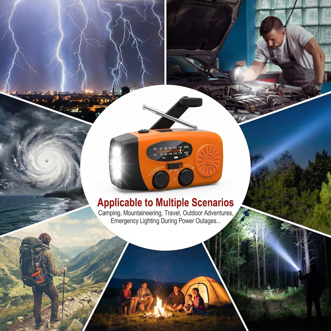 Notfallradio, Kurbelradio mit 2000mAh Power Bank & Solar, AM/FM Radio mit SOS-Alarm Leselicht, Innen