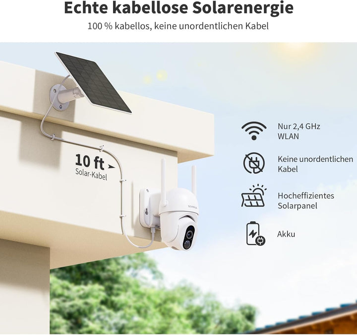 SEHMUA 2K Überwachungskamera Aussen Akku, 360° WLAN Aussenkamera mit Solar, 12 LEDs（500-Lumen） Outdo