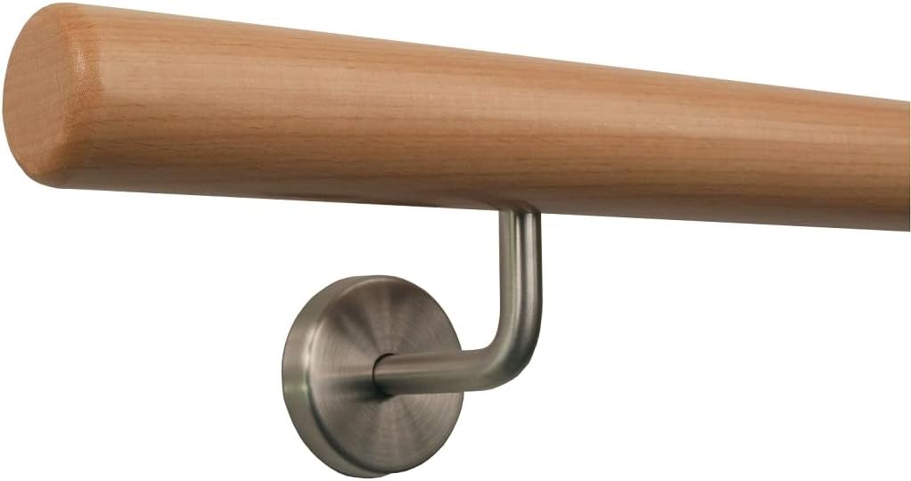 TIBU Buche Geländer Handlauf Treppe Holz Griff gew. Edelstahlhalter, Länge 30 - 500 cm aus einem Stü