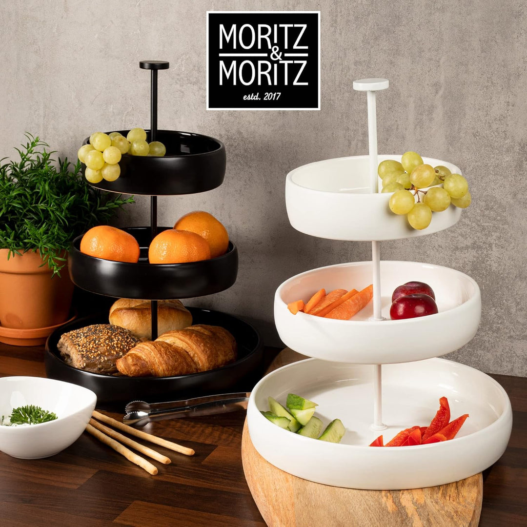 Moritz & Moritz Obst Etagere 3 Etagen - Inkl. Zange - Aus Steinzeug – Moderne Küchen Deko oder Party