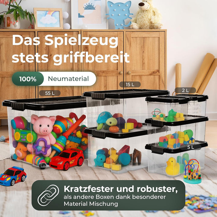Novaliv 2x Unterbettkommode mit Rollen 28L Aufbewahrungsbox Deckel Anthrazit Nestbar stapelbare mit