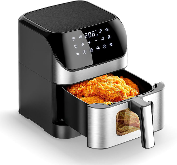 Heissluftfritteuse mit Sichtfenster 8L, Heissluftfritteuse Air Fryer mit Digitalem LED-Touchscreen,