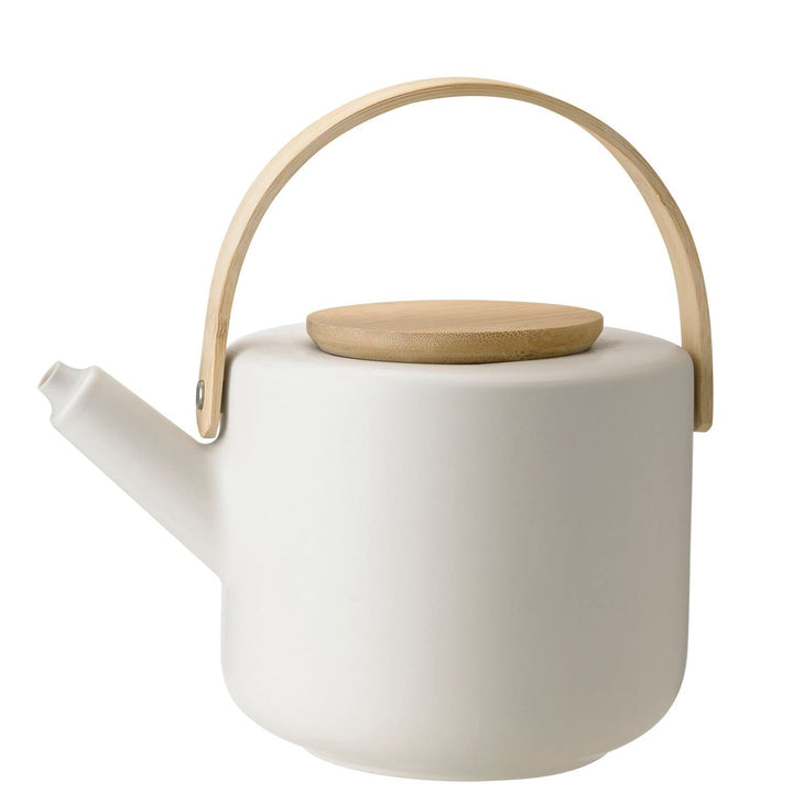 Stelton Teekanne Theo - Rustikale Steingut-Kanne, Deckel & Griff aus Bambus - Modernes skandinavisch