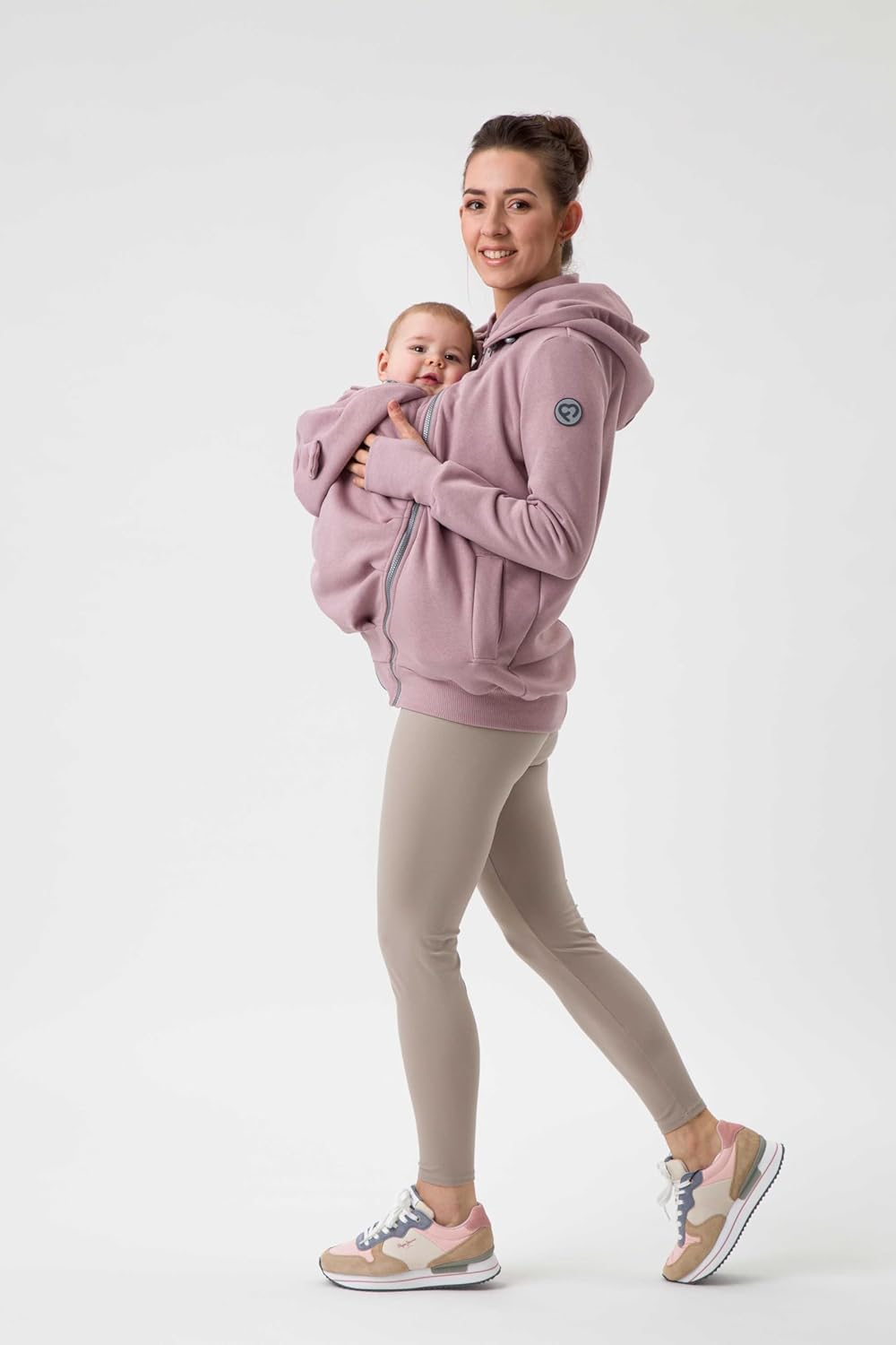 fun2bemum Pola 4in1 Baby Tragejacke für Mama Känguru Kapuze VORNE/HINTEN S Dust Pink, S Dust Pink