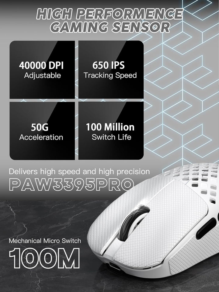MAMBASNAKE M2 Ultra-Lightweight Wireless Gaming Mouse, PAW3395PRO Sensor 40000 DPI, 41g Carbon Fiber