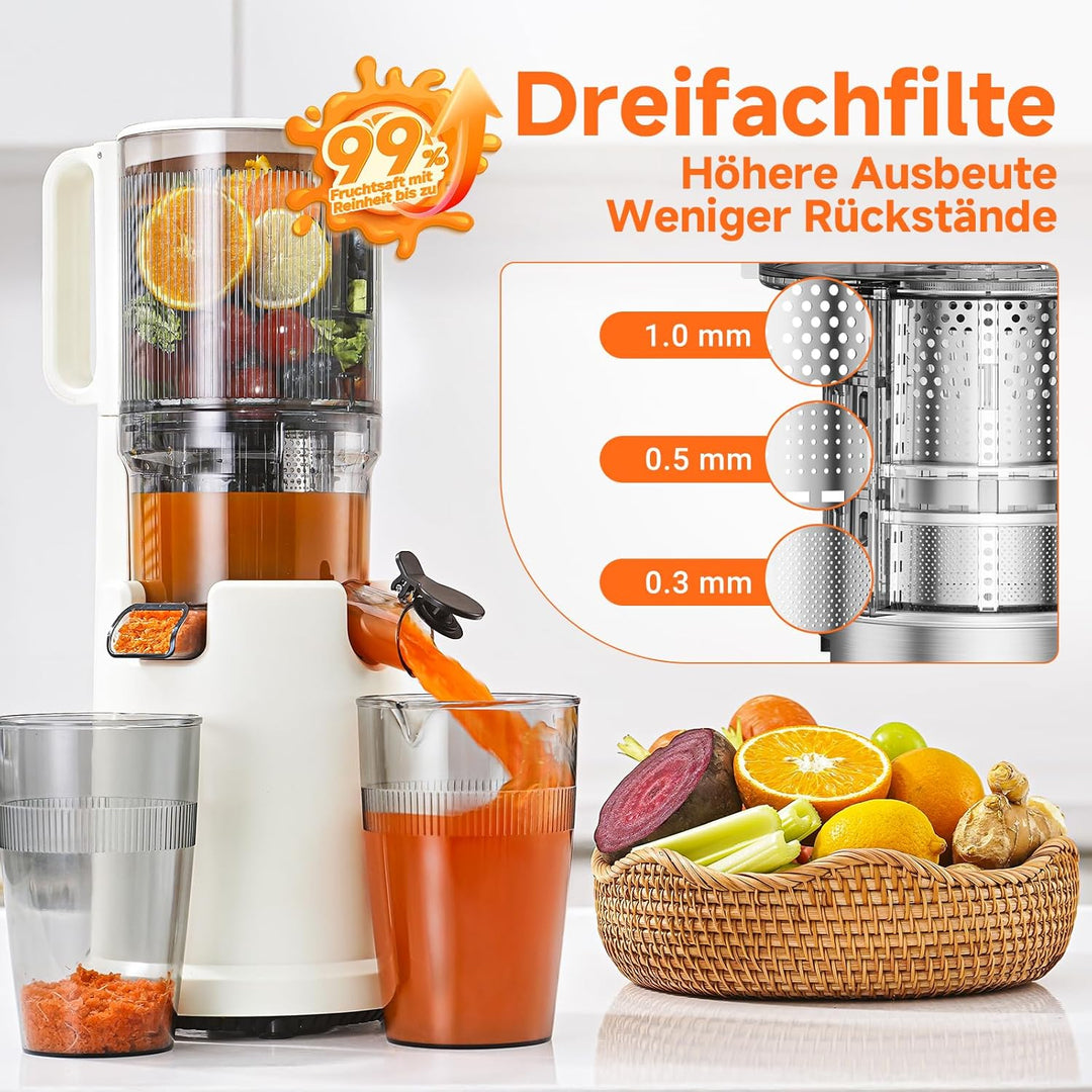 AOBOSI Slow Juicer mit 135 mm grosser Einfüllöffnung, 200 W Kaltpress Entsafter mit Rückwärtslauf &