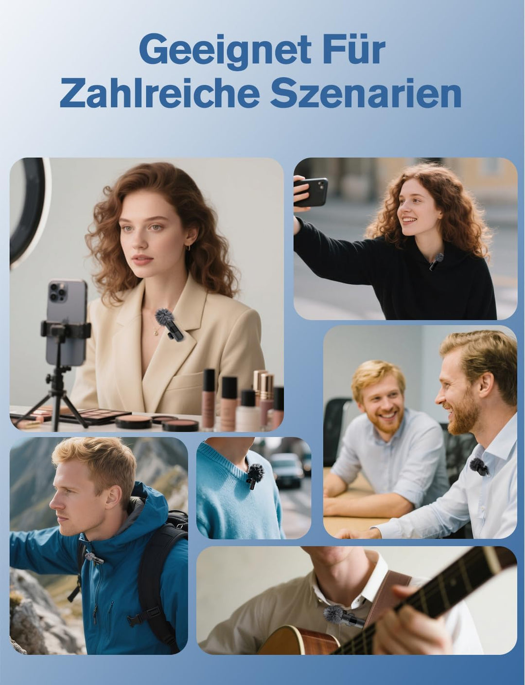 Kabelloses Lavalier Mikrofon für iPhone/iPad/Android (2er-Pack), Mini Mic mit Lightning & USB-C, Ger