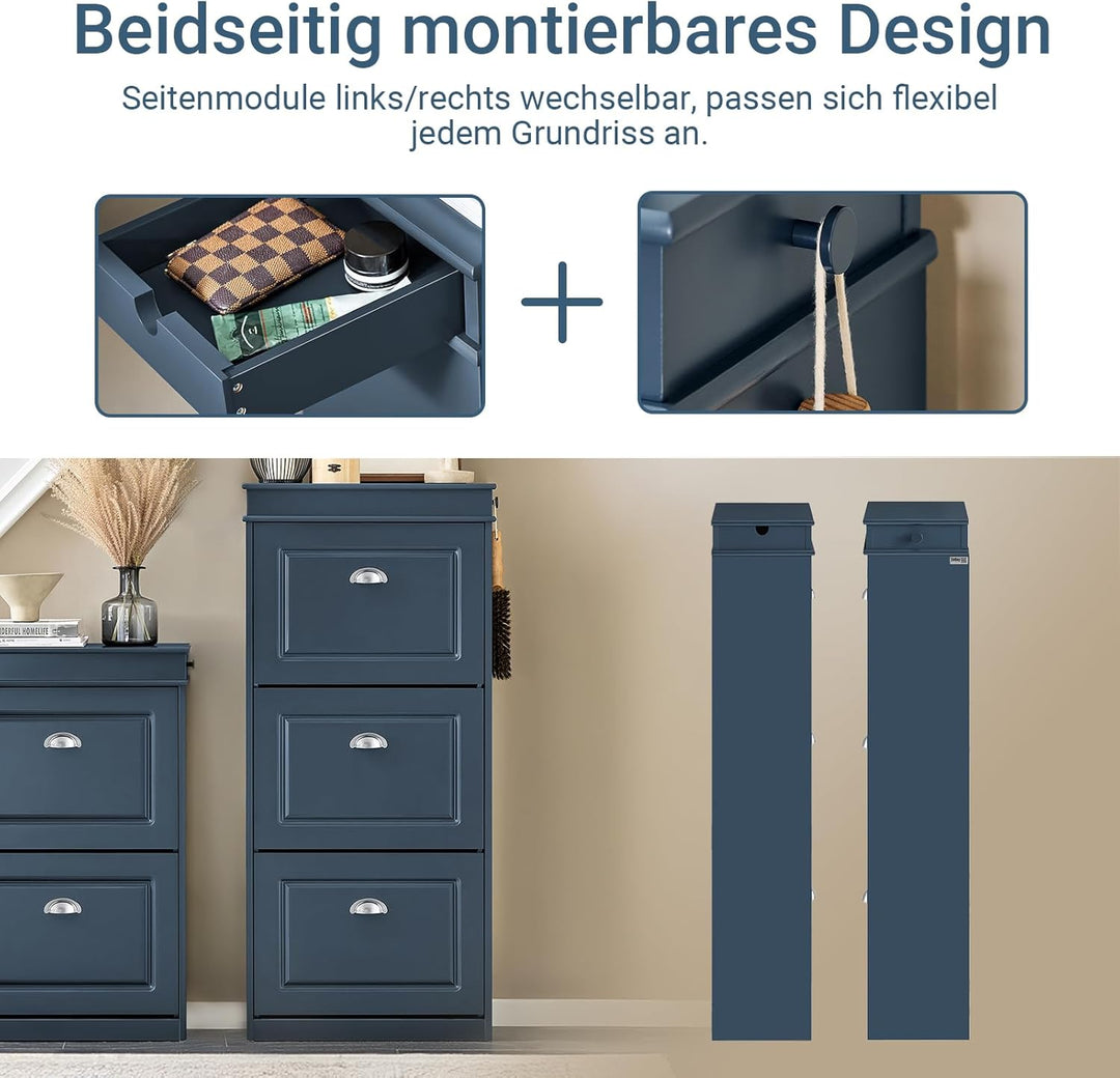 SoBuy Schuhschrank mit 3 Klappen - Schmaler Schuhkipper mit 6 Ablagen, Verstellbares Schuhregal für
