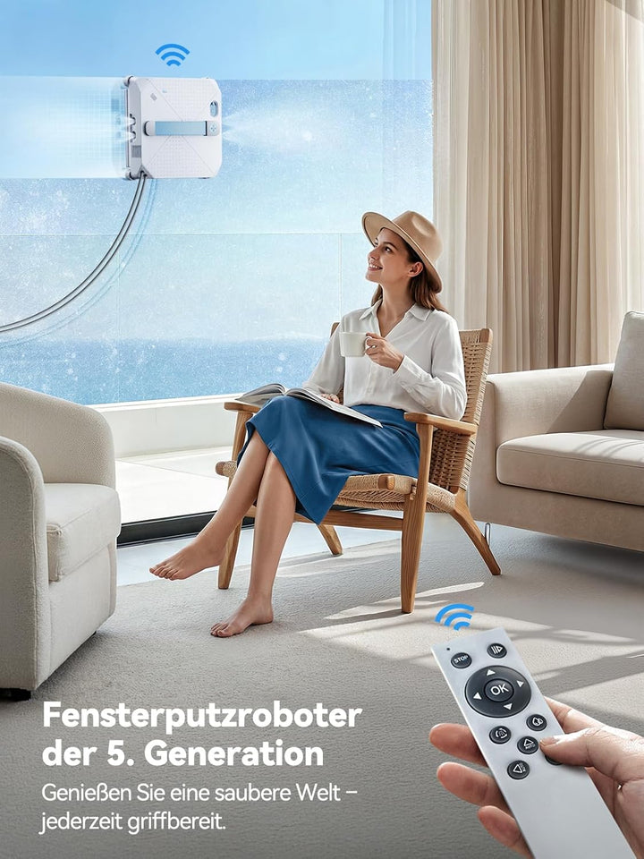 Keero Fensterputzroboter, 9000Pa Fensterreiniger elektrisch Vier-Düsen-System, Randerkennung, 4 Rein