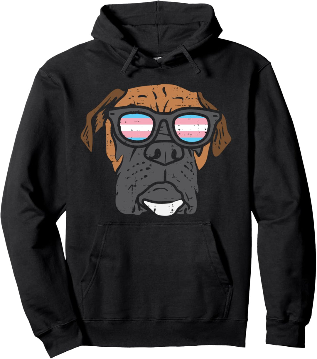 Boxer Transgender Sunglasses Trans Pride Flag LGBT Dog Pullover Hoodie