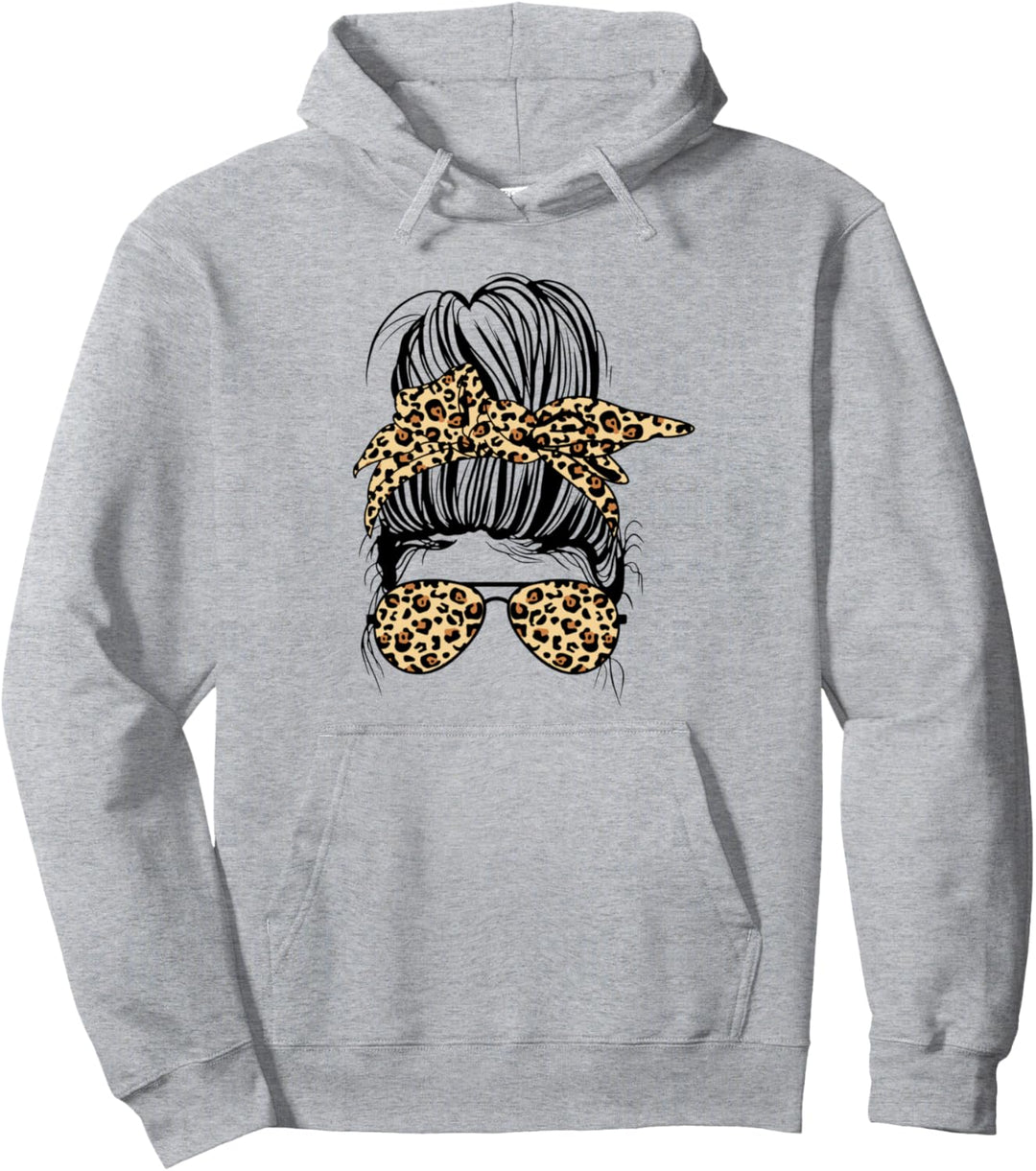 Leopard Mom Life Messy Bun Damen Pullover Hoodie