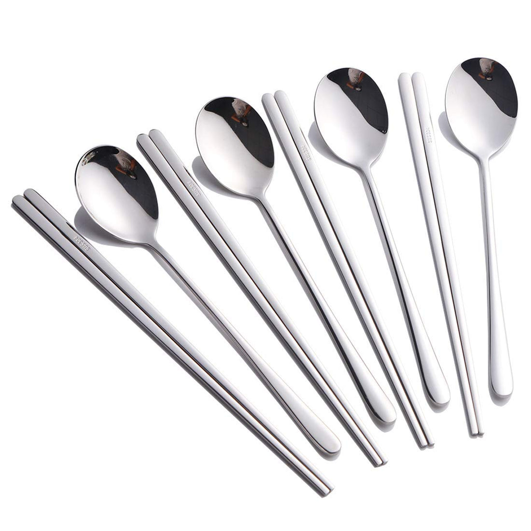 Buyer Star 4 Sätze flaches Essstäbchen Koreanischer Löffel 8 Stück Rostfreier Stahl Stäbchen Löffel