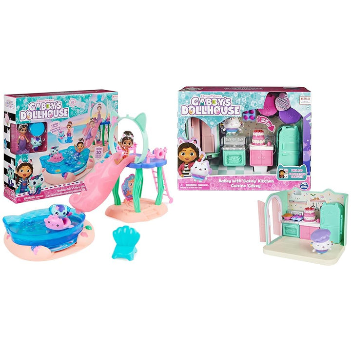 Gabby’s Dollhouse, Purrific Pool Party Spielset mit Gabby- und Meerkätzchen-Figur &amp; Deluxe Raum, Bak