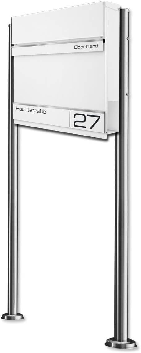 Metzler Standbriefkasten Hermann aus massivem, pulverbeschichtetem Stahl in RAL 9016 Verkehrsweiss,