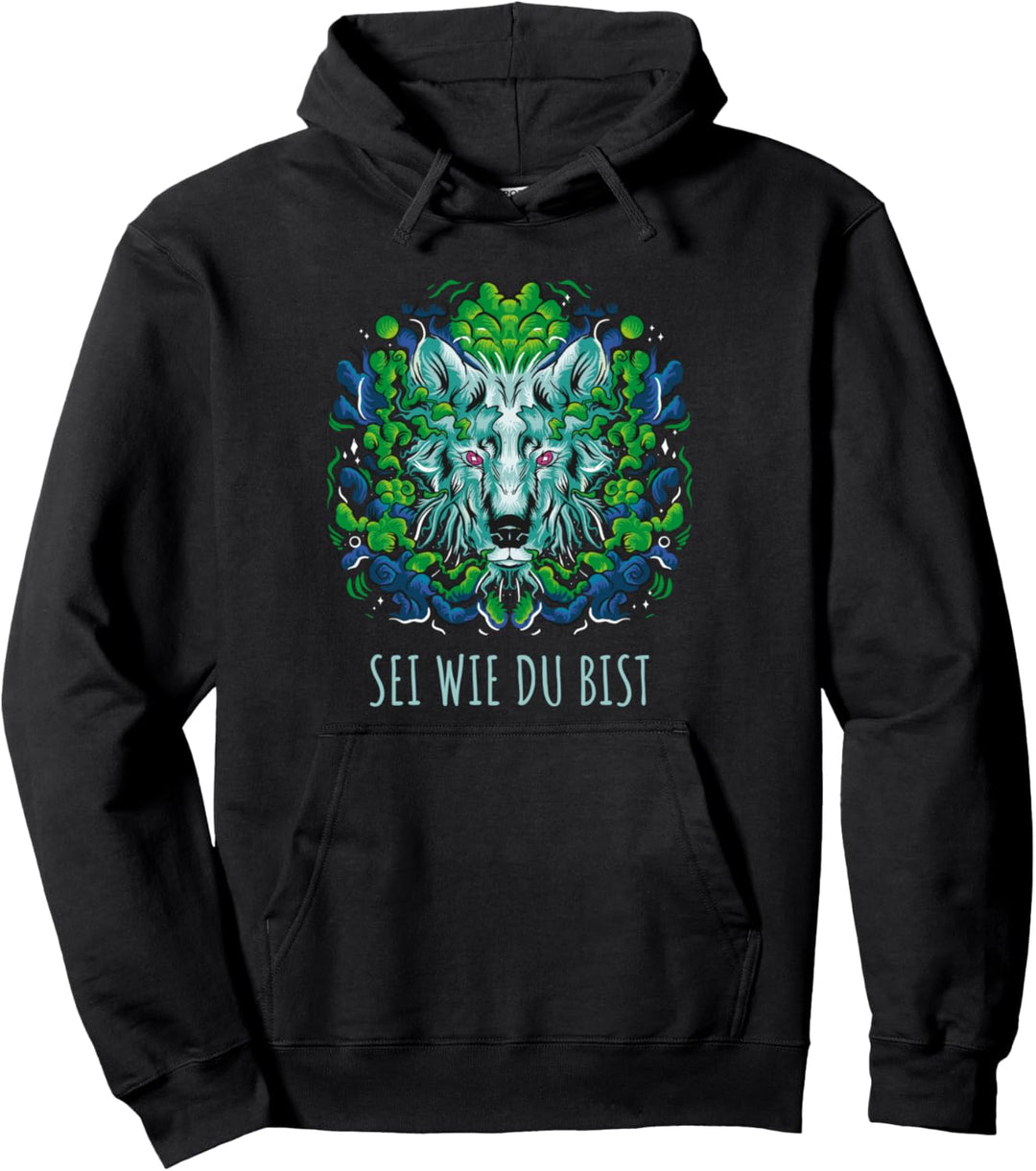 Fantasy Wolf für Kinder mit coolem Spruch SEI WIE DU BIST Pullover Hoodie