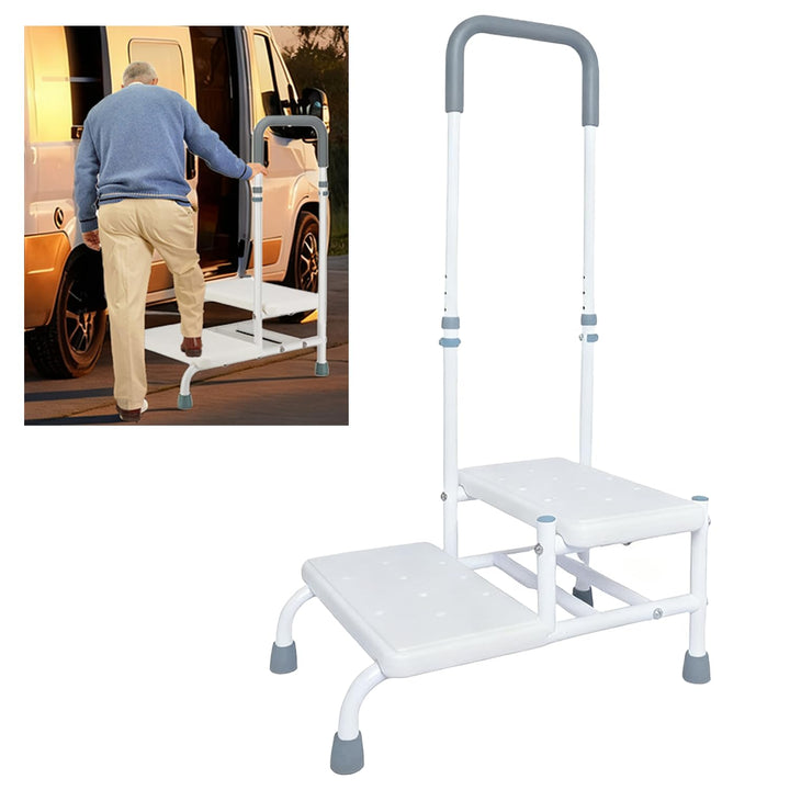 Tritthocker mit Haltegriff Senioren, 2 Stufen Verstellbarer Rutschfester Tritthocker Trittleiter, Tr
