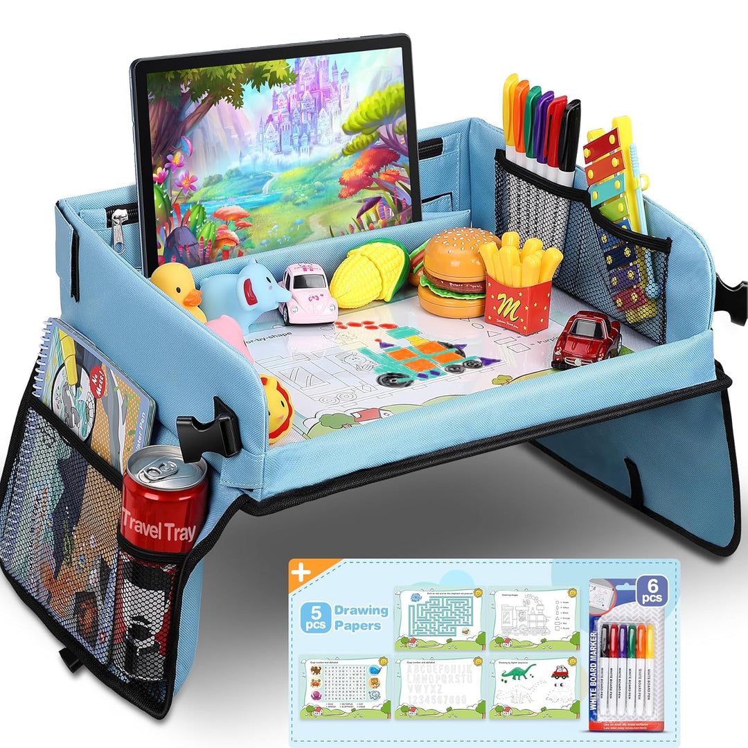 COOLJOY 2-in-1-Reisetisch für Kinder, blau und grün im Set