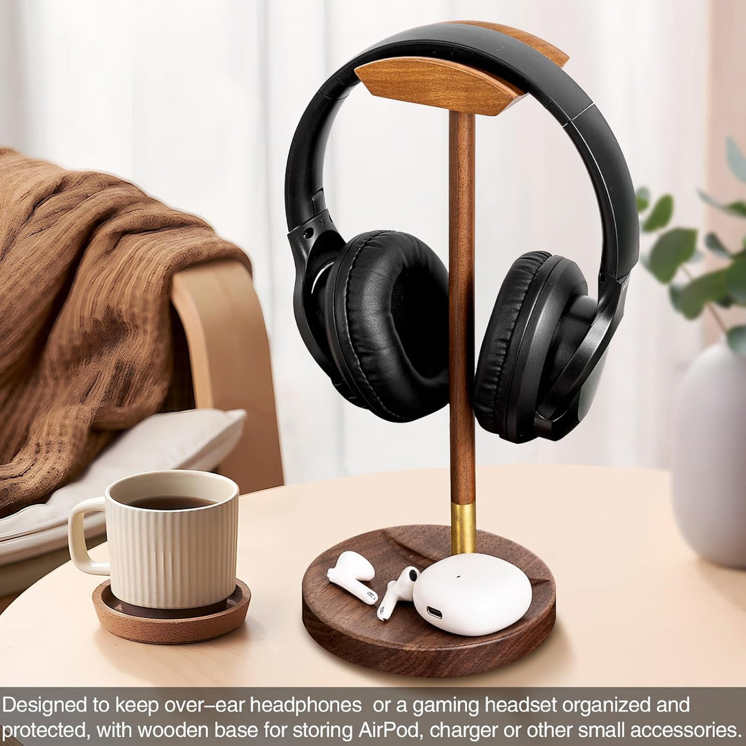 Kopfhörerständer für Schreibtisch, Massivholz, Gaming-Headset-Ständer, universeller hölzerner Kopfhö