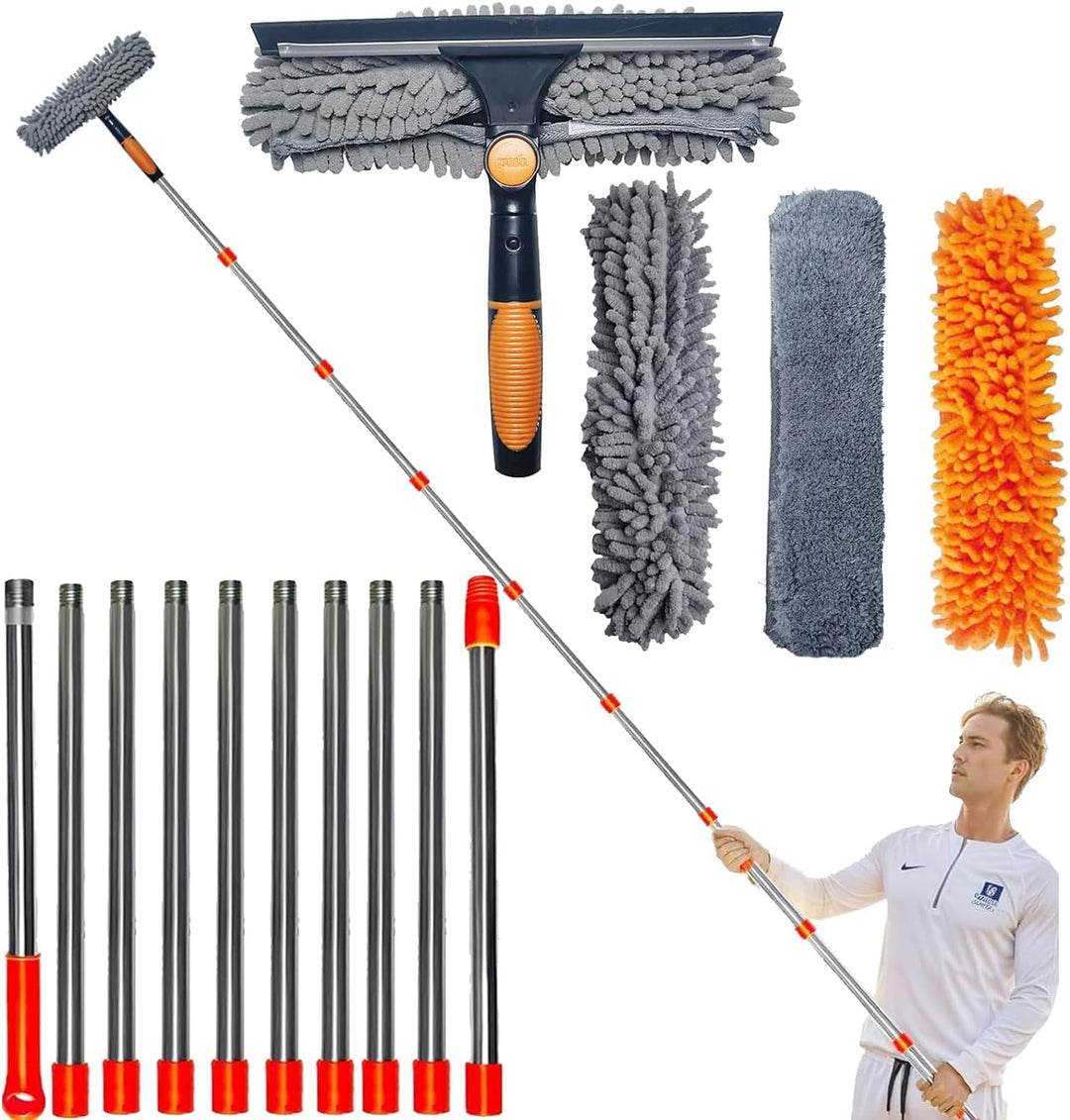 6 m + Reichweite, Fensterreiniger, Staubwedel, 2-in-1, drehbares Fensterreinigungswerkzeug-Set mit 9