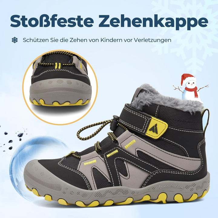 Mishansha Kinder Outdoor Winterschuhe Warm Gefüttert Winterstiefel, Gr.24-38 29 EU Ebenholz Schwarz,