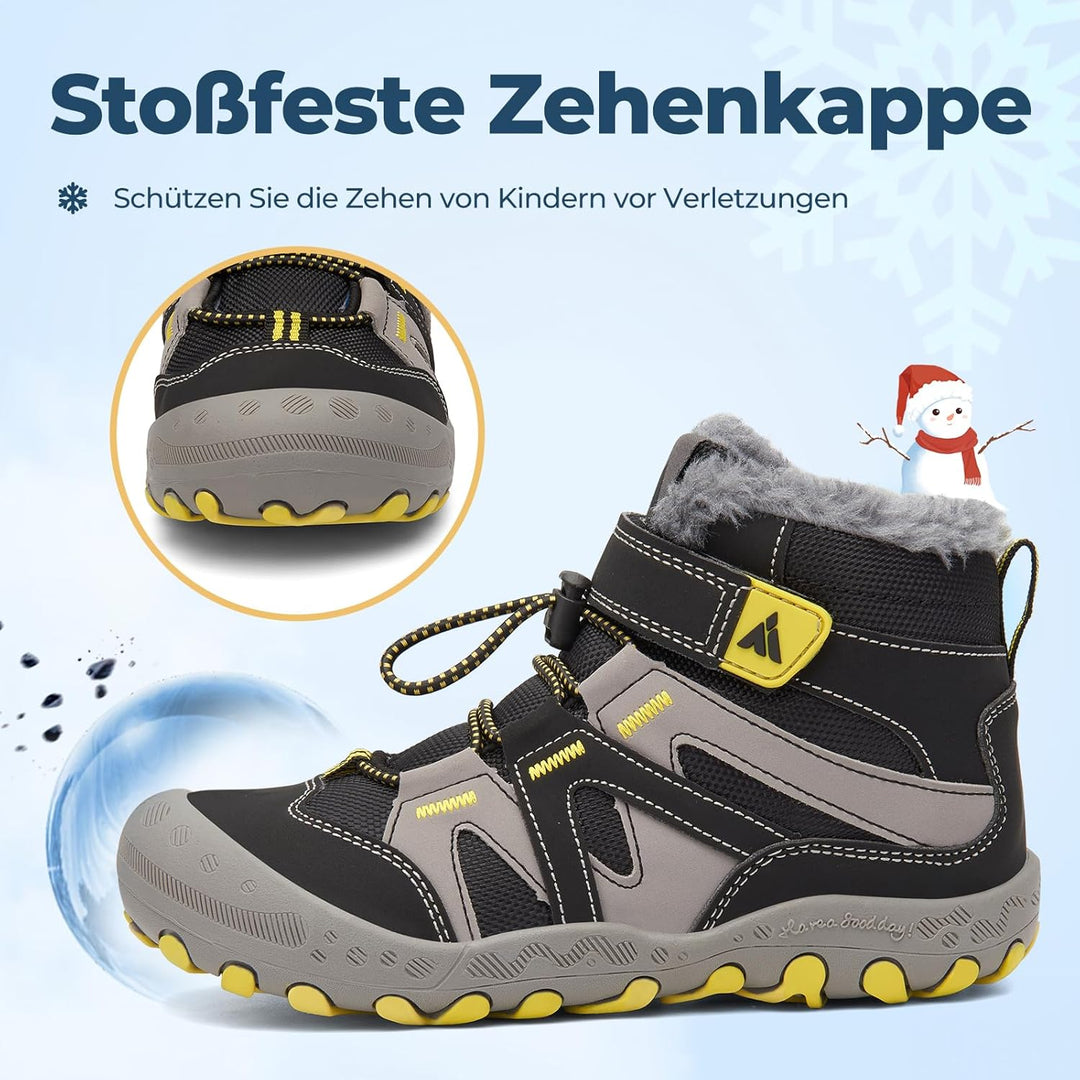 Mishansha Kinder Outdoor Winterschuhe Warm Gefüttert Winterstiefel, Gr.24-38 24 EU Ebenholz Schwarz,